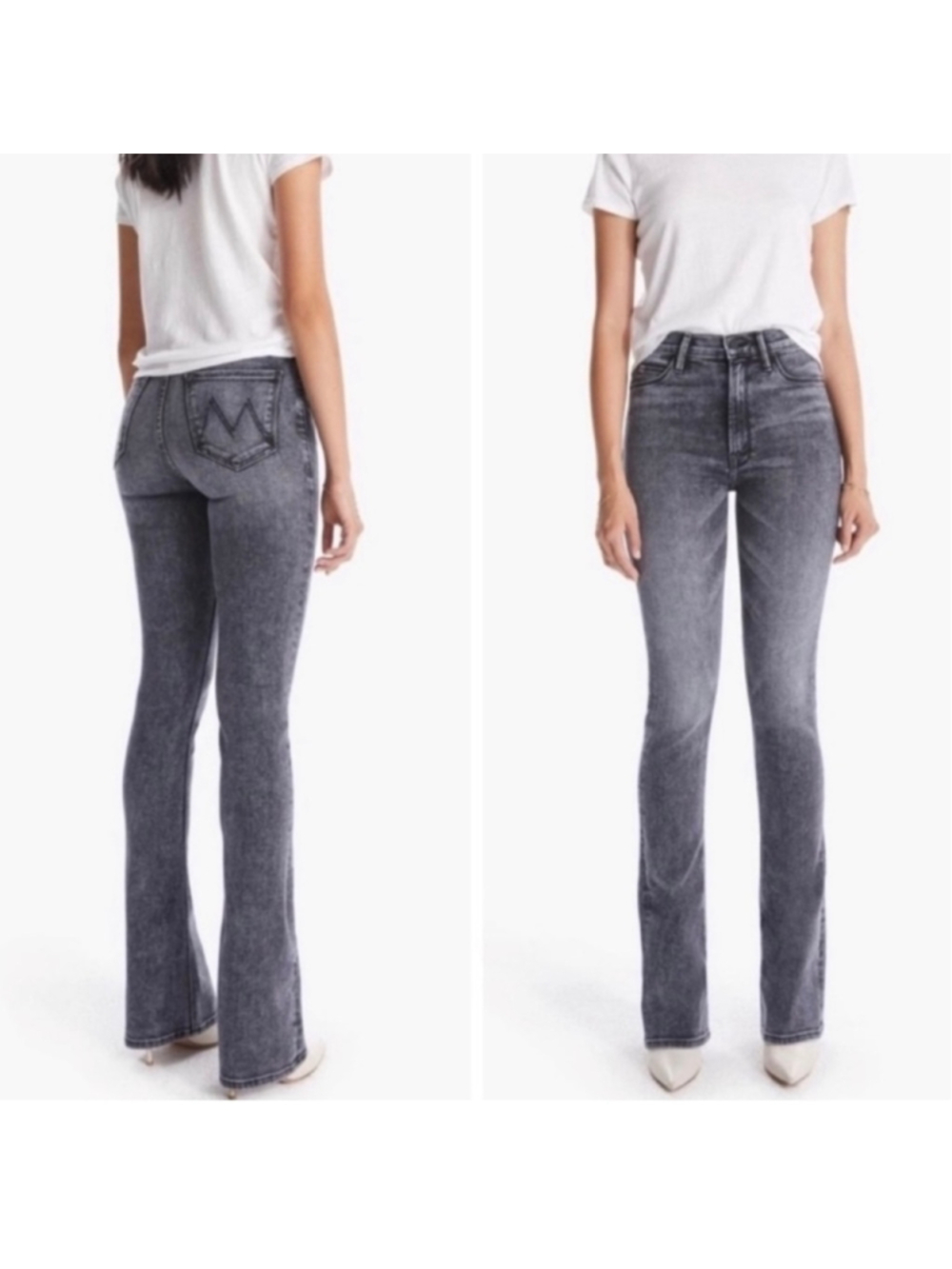 Women's MOTHER High Waisted Runaway Jeans Train Stops Size 32 Grey/Black Flare